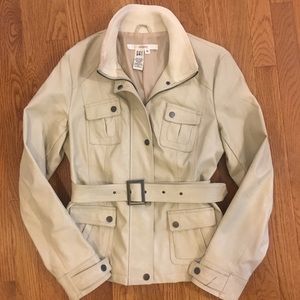 Studio M Belted Cream Faux Leather Jacket